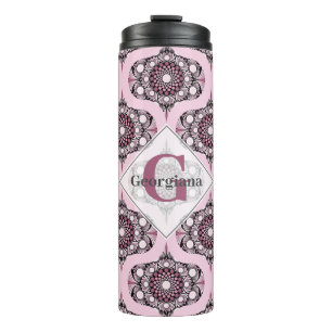 Termo Dusky Rosa personalizada Cherry Blossom Mandala