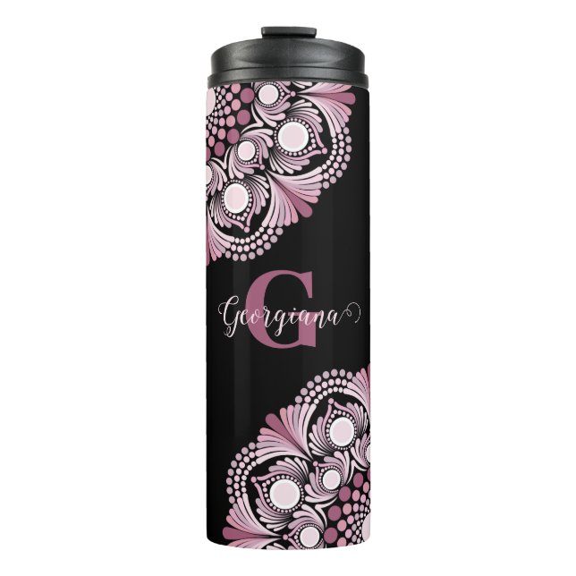 Termo Dusky Rosa personalizado Boho Floral Dot Mandala (Anverso)