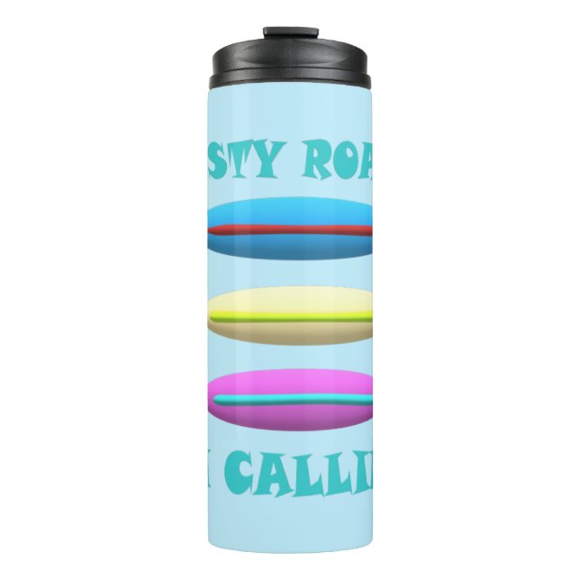 Termo Dusty Road design azul pálido con palabras (Anverso)