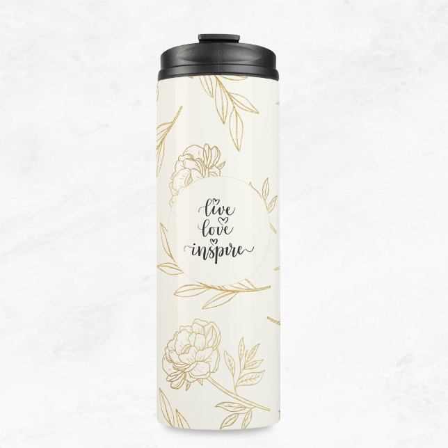 Termo El amor vivo inspira oro floral Tumbler (Subido por el creador)