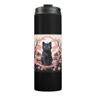 Termo El atormentado Sakura_ Gato negro y calabazas en J