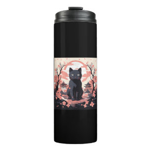 Termo El atormentado Sakura_ Gato negro y calabazas en J