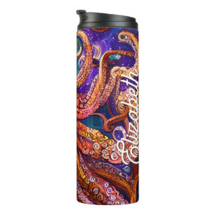 Termo El caprichoso pulpo colorido con nombre personaliz