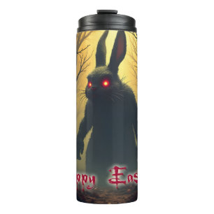 Termo El conejo de Pascua espeluznante en el bosque somb