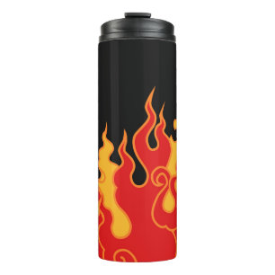 Termo El fuego. Lenguas flamencas en un fondo negro. Vin
