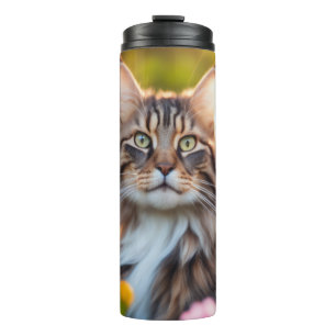Termo El gato de Maine Coon en el campo de las flores