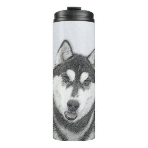 Termo El Husky Siberiano (blanco y negro) pinta arte de 
