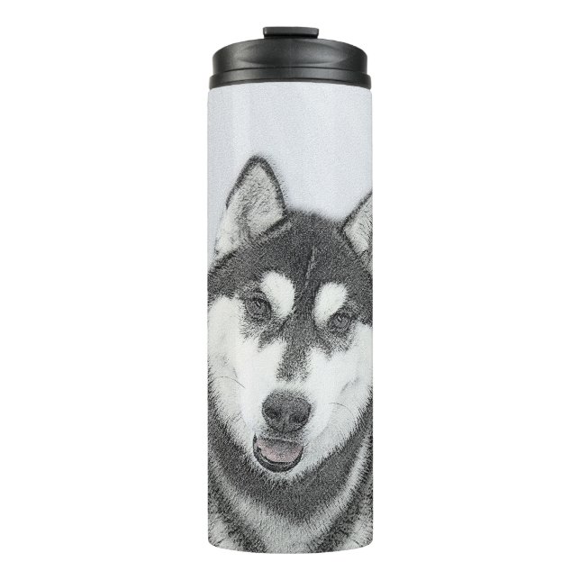 Termo El Husky Siberiano (blanco y negro) pinta arte de  (Anverso)