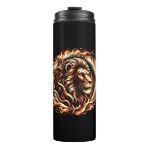 Termo El león que se inclina en el anillo de fuego llama