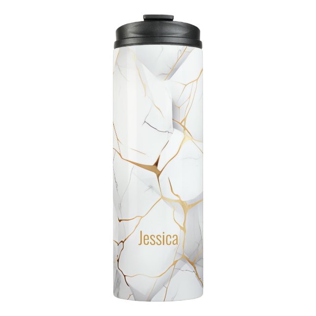 Termo El oro simple moderno y el mármol blanco (Anverso)