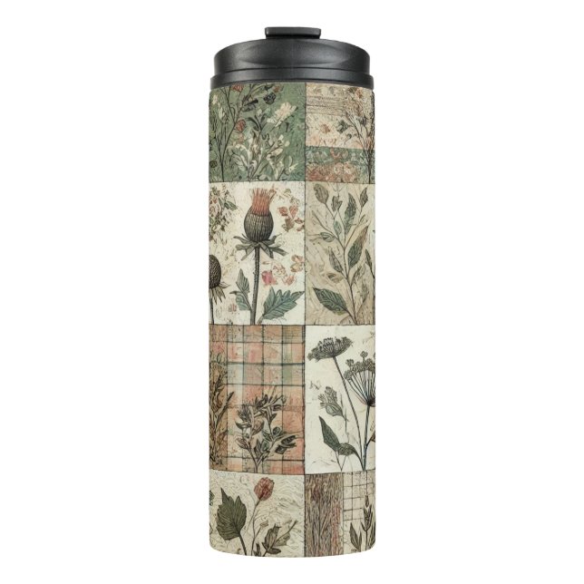 Termo El patchwork rosa verde quilea el retro ruso boho (Anverso)