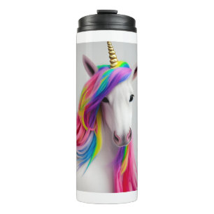 Termo El pelo arcoiris del Chica unicornio, blanco y col