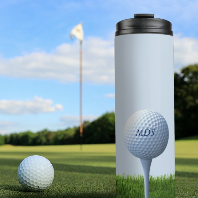 Termo El tema del golf de los aficionados al deporte ver (A Golf Theme Teeing Off Thermal Tumbler with space for your initials)