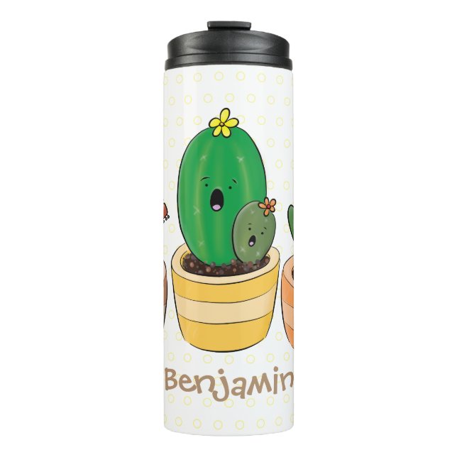 Termo El trío de cactus lindo canto ilustracion personal (Anverso)