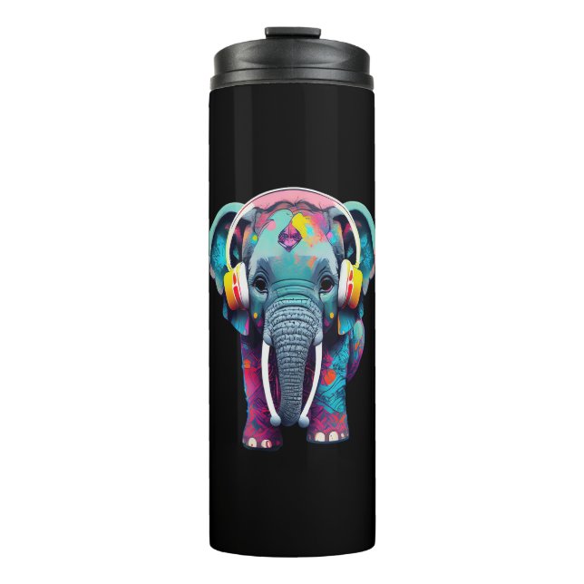 Termo Elefante bebé lindo con audífonos (Anverso)