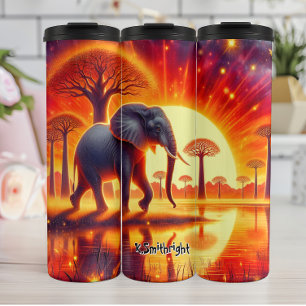 Termo Elefante Silhoueteado contra el feroz atardecer