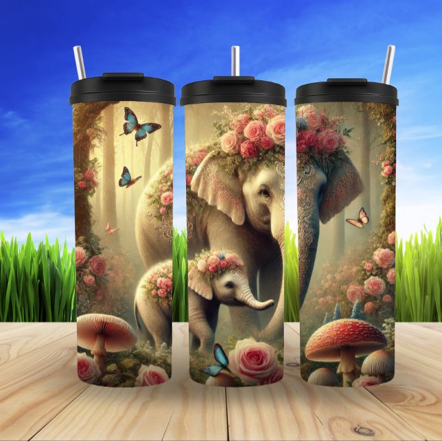 Termo Elefantes encantados en un bosque floral (Subido por el creador)