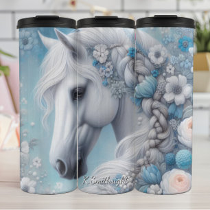 Termo Elegancia floral azul de caballo blanco