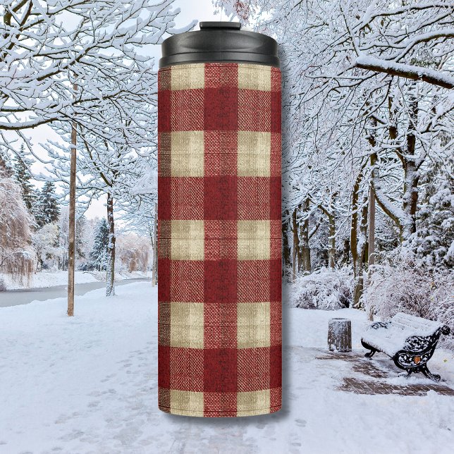 Termo Elegant Burgundy Ivory Rust Red Plaid Pattern (Subido por el creador)