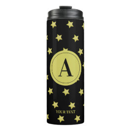 Termo Elegant Gold & Black Star Pattern Monogram