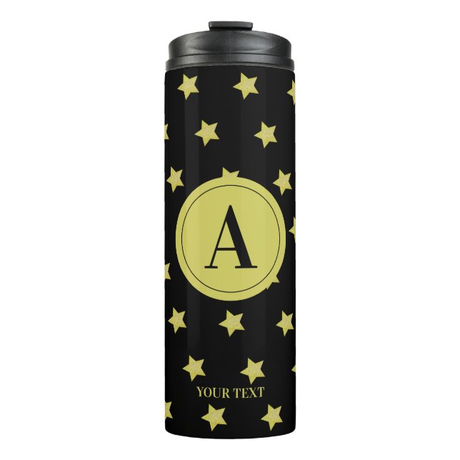 Termo Elegant Gold & Black Star Pattern Monogram (Anverso)