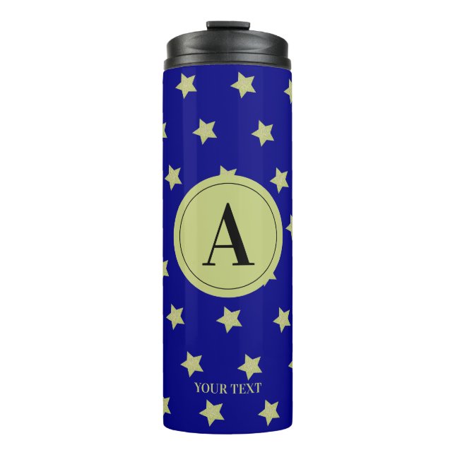 Termo Elegant Gold & Black Star Pattern Monogram (Anverso)