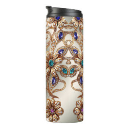 Termo Elegant Gold Jewel Flowers Thermal Tumbler