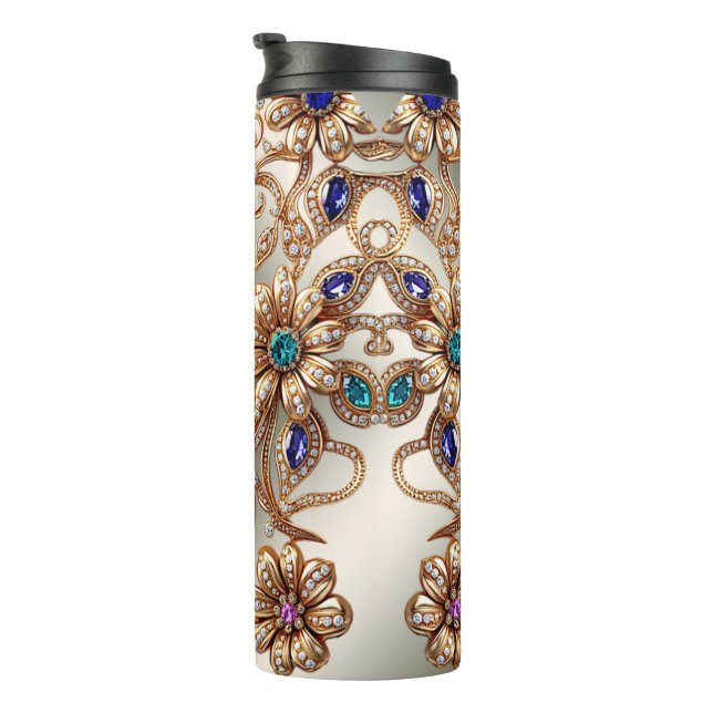 Termo Elegant Gold Jewel Flowers Thermal Tumbler (Rotado hacia la derecha)
