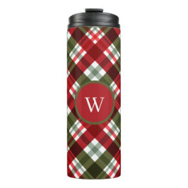 Termo Elegant green Red Plaid Rustic Christmas monogram
