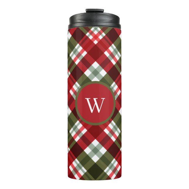 Termo Elegant green Red Plaid Rustic Christmas monogram (Anverso)