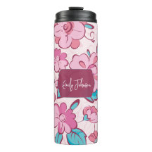 Elegant Pink Blossom Custom Name Floral Design