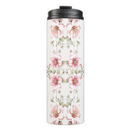 Termo Elegant Pink White Floral Thermal Tumbler