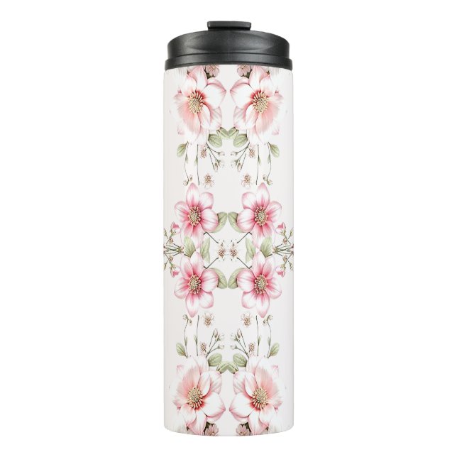 Termo Elegant Pink White Floral Thermal Tumbler (Anverso)