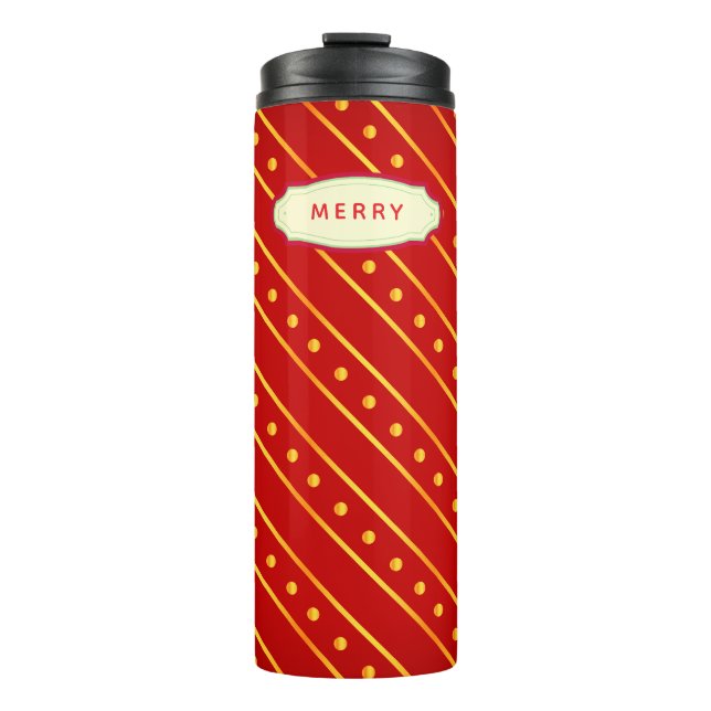 Termo Elegant Red and Gold Stripe & Dots Christmas (Anverso)