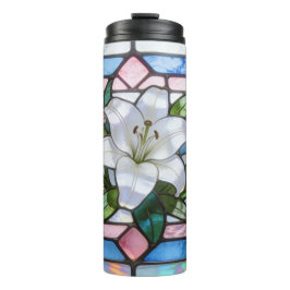 Termo Elegant Stained Glass Lily Floral Design in Soft P