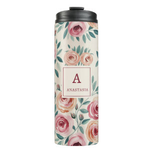 Termo Elegante acuarela Bonito Monograma floral