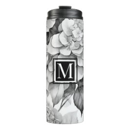 Termo Elegante acuarela floral gris y blanco