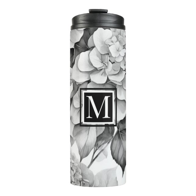 Termo Elegante acuarela floral gris y blanco (Anverso)