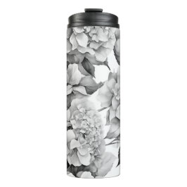 Termo Elegante acuarela floral gris y blanco