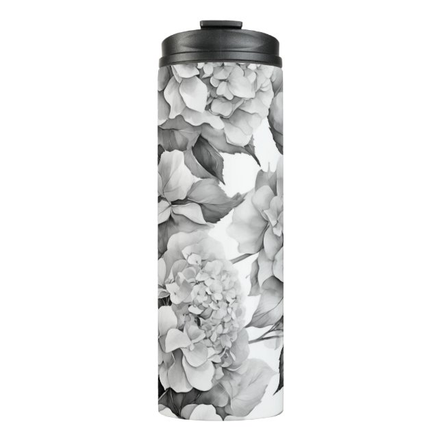 Termo Elegante acuarela floral gris y blanco (Anverso)