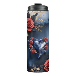 Termo Elegante arreglo rosa con follaje dorado