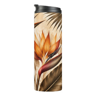 Termo Elegante ave del paraíso y arte botánico de Ginkgo