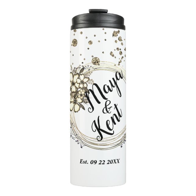 Termo Elegante Boda Purpurina floral floral floral perso (Anverso)