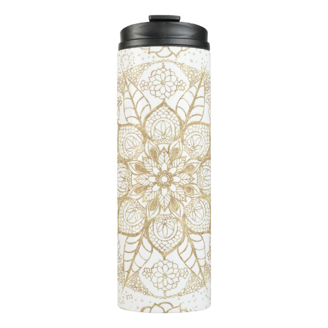 Termo Elegante Boho Mandala Floral de Oro Blanco (Anverso)