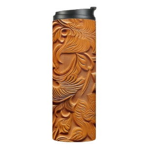 Termo Elegante camello marrón falso cuero Grabado en rel