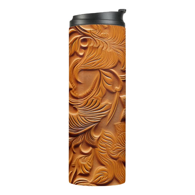 Termo Elegante camello marrón falso cuero Grabado en rel (Rotado hacia la izquierda)