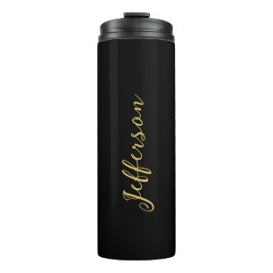 Termo Elegante color negro dorado nombre minimalista mod