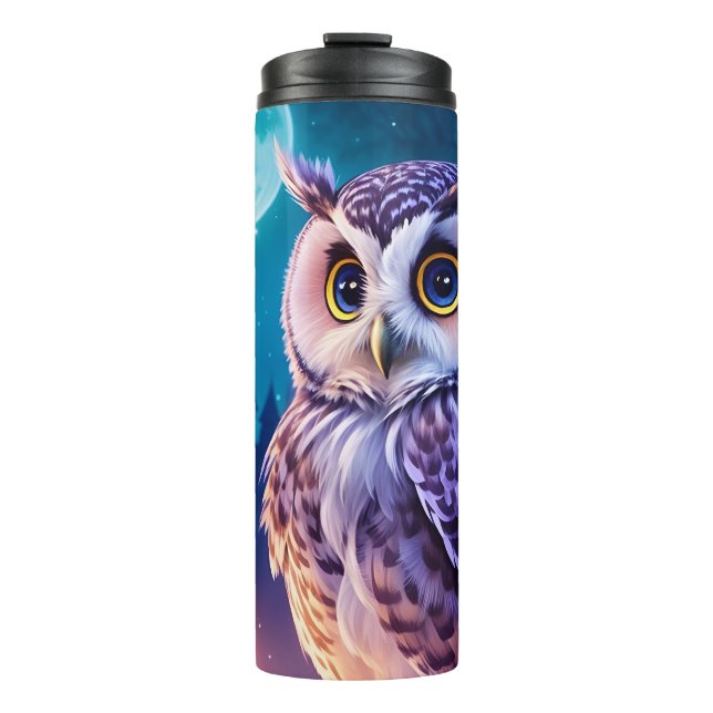 Termo Elegante Cómic De Búho Mágico Azul Púrpura (Anverso)