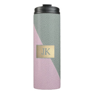 Termo Elegante cuero rosa verde Monograma  