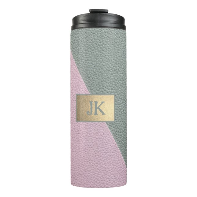 Termo Elegante cuero rosa verde Monograma   (Anverso)